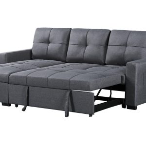 Naples Linen 3-Seater L Shape Sofa with Storage Chaise, Pullout Footrest & Drop-Down Drinks Holder in Dark Grey Naples Linen 3-Seater L Shape Sofa with Storage Chaise, Pullout Footrest & Drop-Down Drinks Holder in Dark Grey - Image 5