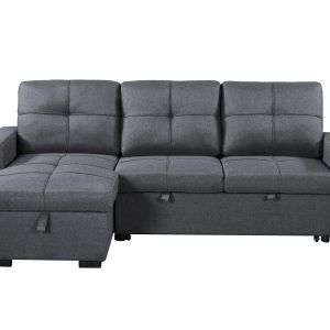 Naples Linen 3-Seater L Shape Sofa with Storage Chaise, Pullout Footrest & Drop-Down Drinks Holder in Dark Grey Naples Linen 3-Seater L Shape Sofa with Storage Chaise, Pullout Footrest & Drop-Down Drinks Holder in Dark Grey - Image 3