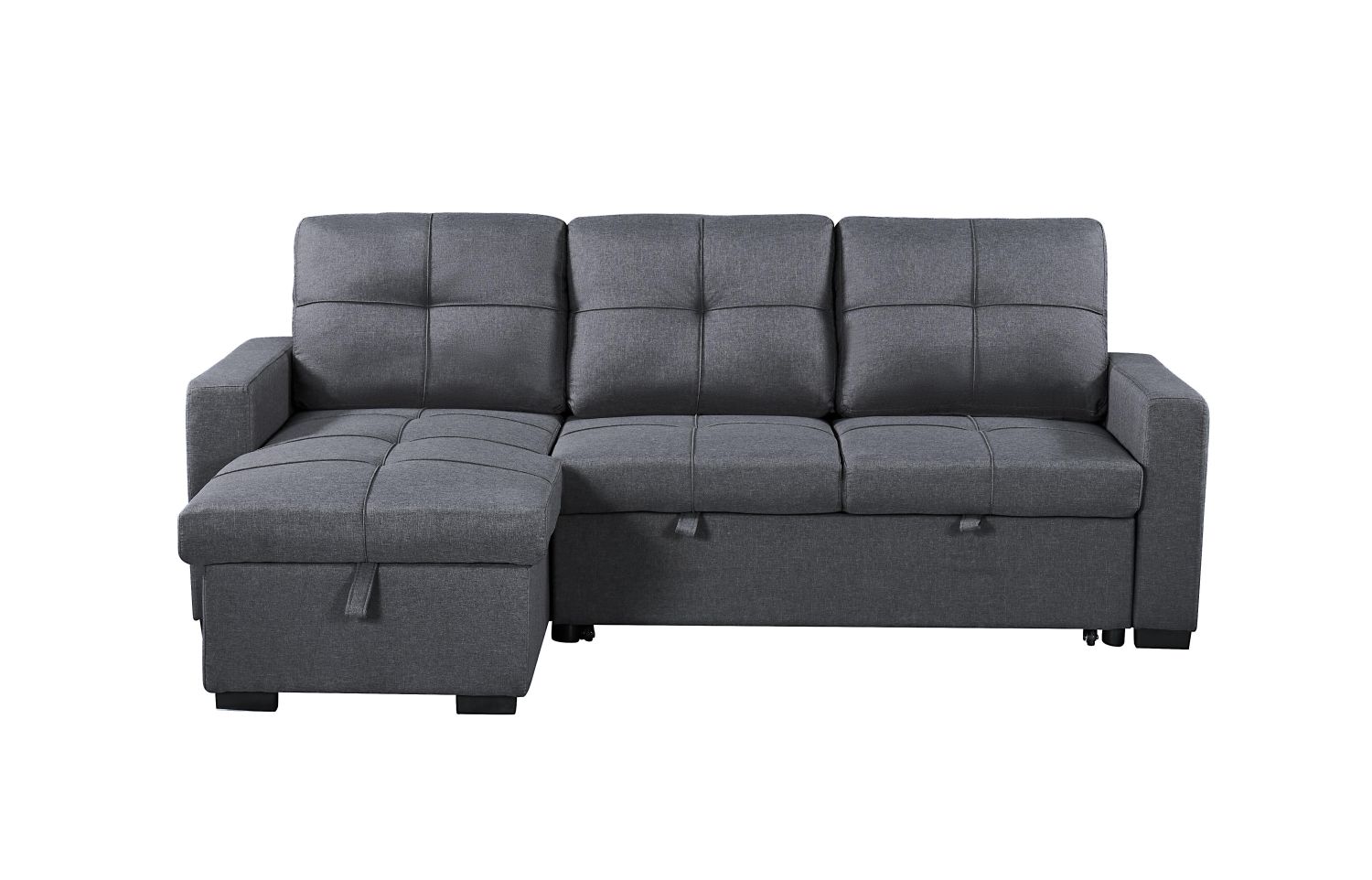 Naples Linen 3-Seater L Shape Sofa with Storage Chaise, Pullout Footrest & Drop-Down Drinks Holder in Dark Grey Naples Linen 3-Seater L Shape Sofa with Storage Chaise, Pullout Footrest & Drop-Down Drinks Holder in Dark Grey - Image 3