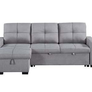 Naples Linen 3-Seater L Shape Sofa with Storage Chaise, Pullout Footrest & Drop-Down Drinks Holder in Light Grey Naples Linen 3-Seater L Shape Sofa with Storage Chaise, Pullout Footrest & Drop-Down Drinks Holder in Light Grey - Image 4