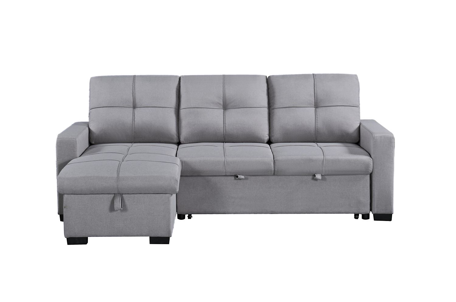 Naples Linen 3-Seater L Shape Sofa with Storage Chaise, Pullout Footrest & Drop-Down Drinks Holder in Light Grey Naples Linen 3-Seater L Shape Sofa with Storage Chaise, Pullout Footrest & Drop-Down Drinks Holder in Light Grey - Image 4