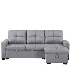 Naples Linen 3-Seater L Shape Sofa with Storage Chaise, Pullout Footrest & Drop-Down Drinks Holder in Light Grey Naples Linen 3-Seater L Shape Sofa with Storage Chaise, Pullout Footrest & Drop-Down Drinks Holder in Light Grey - Image 5
