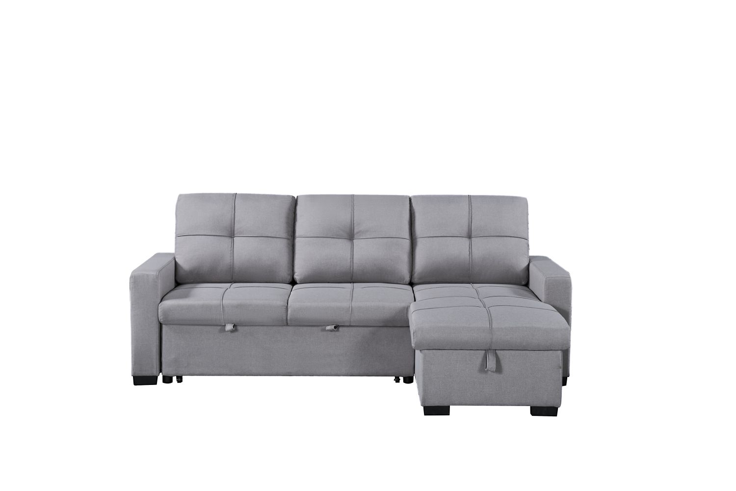 Naples Linen 3-Seater L Shape Sofa with Storage Chaise, Pullout Footrest & Drop-Down Drinks Holder in Light Grey Naples Linen 3-Seater L Shape Sofa with Storage Chaise, Pullout Footrest & Drop-Down Drinks Holder in Light Grey - Image 5
