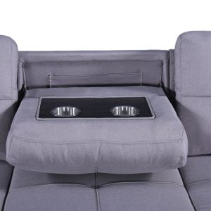 Naples Linen 3-Seater L Shape Sofa with Storage Chaise, Pullout Footrest & Drop-Down Drinks Holder in Light Grey Naples Linen 3-Seater L Shape Sofa with Storage Chaise, Pullout Footrest & Drop-Down Drinks Holder in Light Grey - Image 11