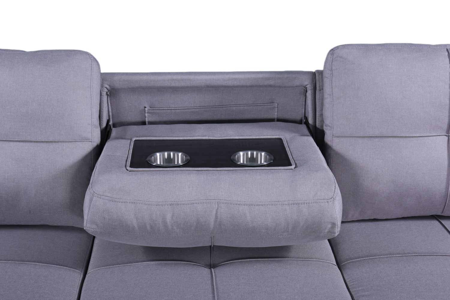 Naples Linen 3-Seater L Shape Sofa with Storage Chaise, Pullout Footrest & Drop-Down Drinks Holder in Light Grey Naples Linen 3-Seater L Shape Sofa with Storage Chaise, Pullout Footrest & Drop-Down Drinks Holder in Light Grey - Image 11