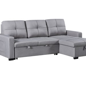 Naples Linen 3-Seater L Shape Sofa with Storage Chaise, Pullout Footrest & Drop-Down Drinks Holder in Light Grey Naples Linen 3-Seater L Shape Sofa with Storage Chaise, Pullout Footrest & Drop-Down Drinks Holder in Light Grey - Image 3