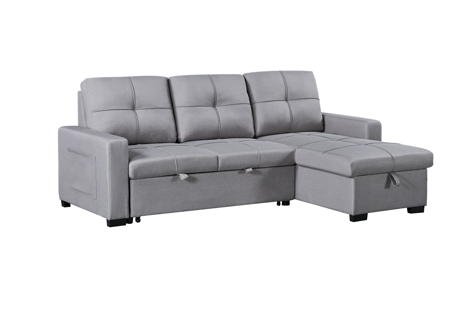 Naples Linen 3-Seater L Shape Sofa with Storage Chaise, Pullout Footrest & Drop-Down Drinks Holder in Light Grey Naples Linen 3-Seater L Shape Sofa with Storage Chaise, Pullout Footrest & Drop-Down Drinks Holder in Light Grey - Image 3