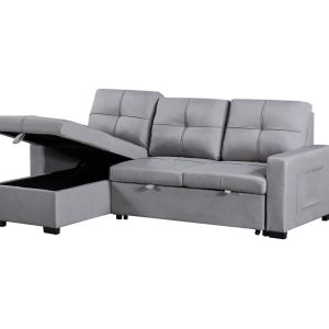 Naples Linen 3-Seater L Shape Sofa with Storage Chaise, Pullout Footrest & Drop-Down Drinks Holder in Light Grey Naples Linen 3-Seater L Shape Sofa with Storage Chaise, Pullout Footrest & Drop-Down Drinks Holder in Light Grey - Image 6