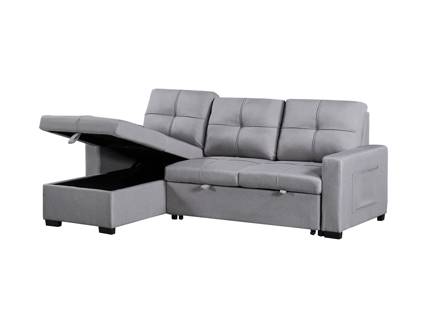Naples Linen 3-Seater L Shape Sofa with Storage Chaise, Pullout Footrest & Drop-Down Drinks Holder in Light Grey Naples Linen 3-Seater L Shape Sofa with Storage Chaise, Pullout Footrest & Drop-Down Drinks Holder in Light Grey - Image 6
