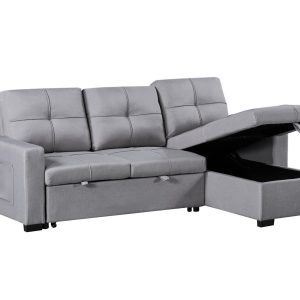 Naples Linen 3-Seater L Shape Sofa with Storage Chaise, Pullout Footrest & Drop-Down Drinks Holder in Light Grey Naples Linen 3-Seater L Shape Sofa with Storage Chaise, Pullout Footrest & Drop-Down Drinks Holder in Light Grey - Image 7