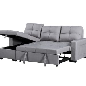 Naples Linen 3-Seater L Shape Sofa with Storage Chaise, Pullout Footrest & Drop-Down Drinks Holder in Light Grey Naples Linen 3-Seater L Shape Sofa with Storage Chaise, Pullout Footrest & Drop-Down Drinks Holder in Light Grey - Image 8