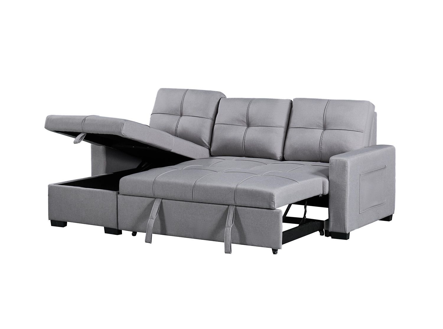 Naples Linen 3-Seater L Shape Sofa with Storage Chaise, Pullout Footrest & Drop-Down Drinks Holder in Light Grey Naples Linen 3-Seater L Shape Sofa with Storage Chaise, Pullout Footrest & Drop-Down Drinks Holder in Light Grey - Image 8