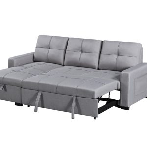 Naples Linen 3-Seater L Shape Sofa with Storage Chaise, Pullout Footrest & Drop-Down Drinks Holder in Light Grey Naples Linen 3-Seater L Shape Sofa with Storage Chaise, Pullout Footrest & Drop-Down Drinks Holder in Light Grey - Image 9