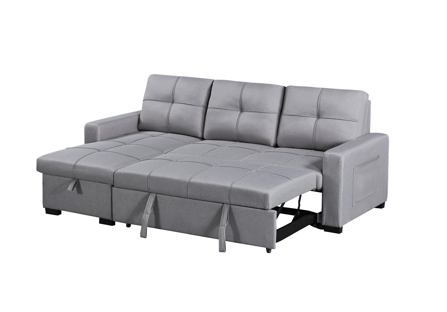 Naples Linen 3-Seater L Shape Sofa with Storage Chaise, Pullout Footrest & Drop-Down Drinks Holder in Light Grey Naples Linen 3-Seater L Shape Sofa with Storage Chaise, Pullout Footrest & Drop-Down Drinks Holder in Light Grey - Image 9