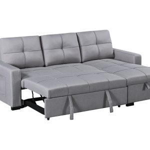 Naples Linen 3-Seater L Shape Sofa with Storage Chaise, Pullout Footrest & Drop-Down Drinks Holder in Light Grey Naples Linen 3-Seater L Shape Sofa with Storage Chaise, Pullout Footrest & Drop-Down Drinks Holder in Light Grey - Image 10