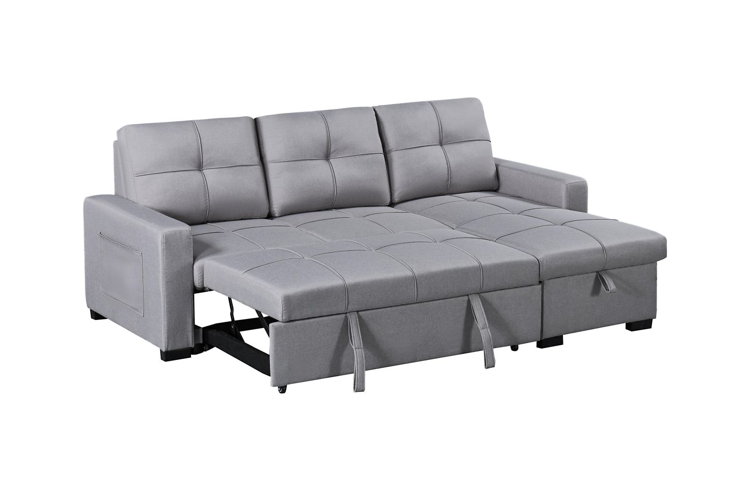 Naples Linen 3-Seater L Shape Sofa with Storage Chaise, Pullout Footrest & Drop-Down Drinks Holder in Light Grey Naples Linen 3-Seater L Shape Sofa with Storage Chaise, Pullout Footrest & Drop-Down Drinks Holder in Light Grey - Image 10