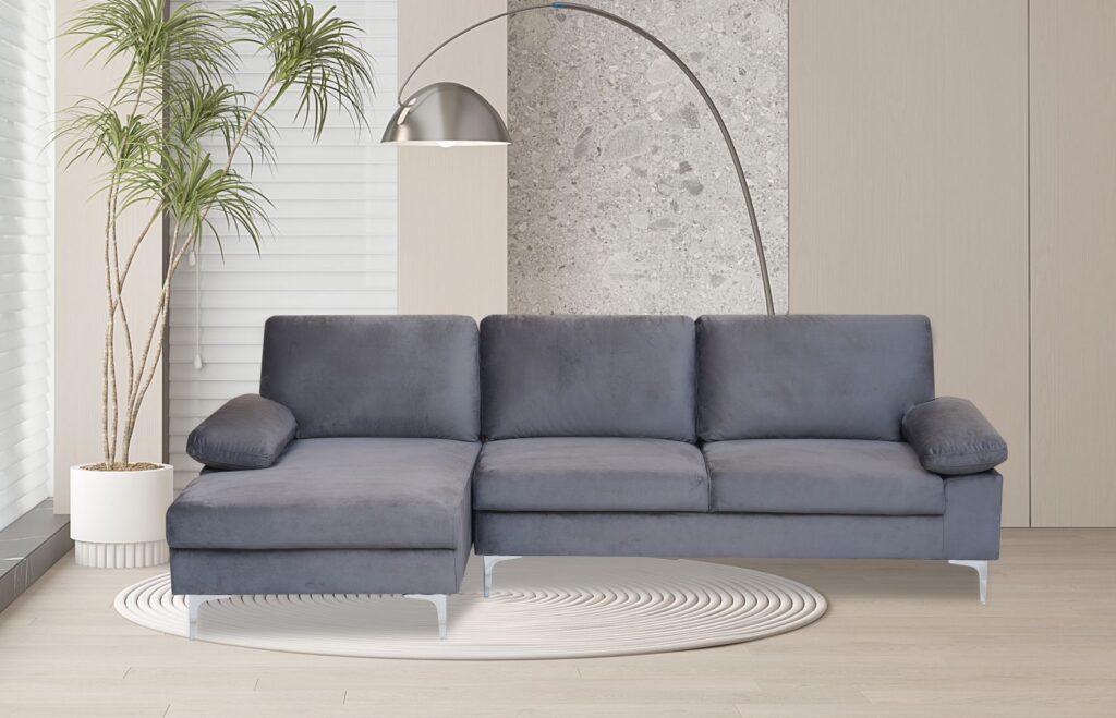 Venosa Velvet 3 Seater L-Shape Sofa in Grey