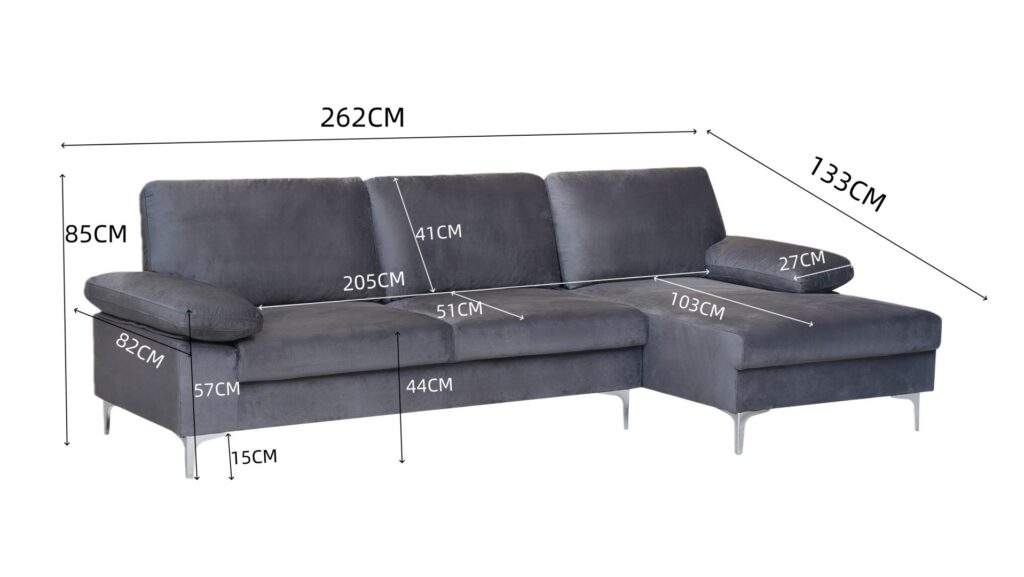 Venosa Velvet 3 Seater L-Shape Sofa in Grey Venosa Velvet 3 Seater L-Shape Sofa in Grey