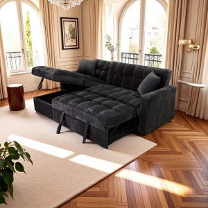 Alternative view of Modena Jumbo Cord 3 Seater Pull-Out Sofa Bed with Reversible Storage Chaise - Black