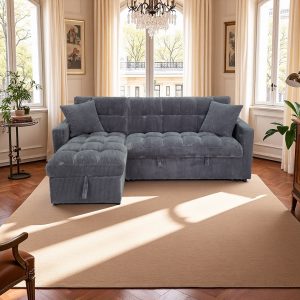 Modena Jumbo Cord 3 Seater Pull-Out Sofa Bed with Reversible Storage Chaise - Grey