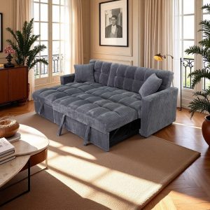 Alternative view of Modena Jumbo Cord 3 Seater Pull-Out Sofa Bed with Reversible Storage Chaise - Grey