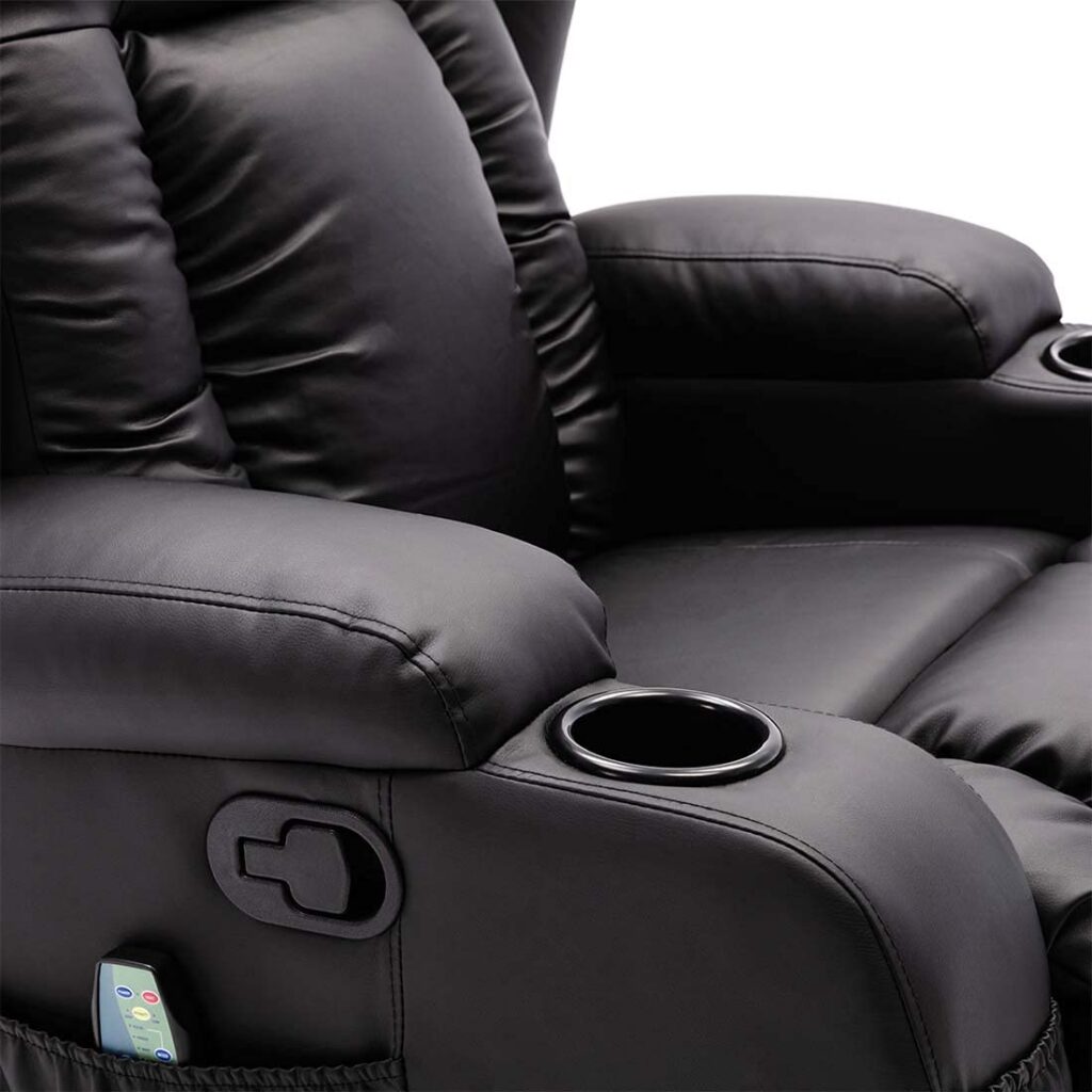 Copenhagan Leather Manual Recliner Armchair with Heat Massager in Black