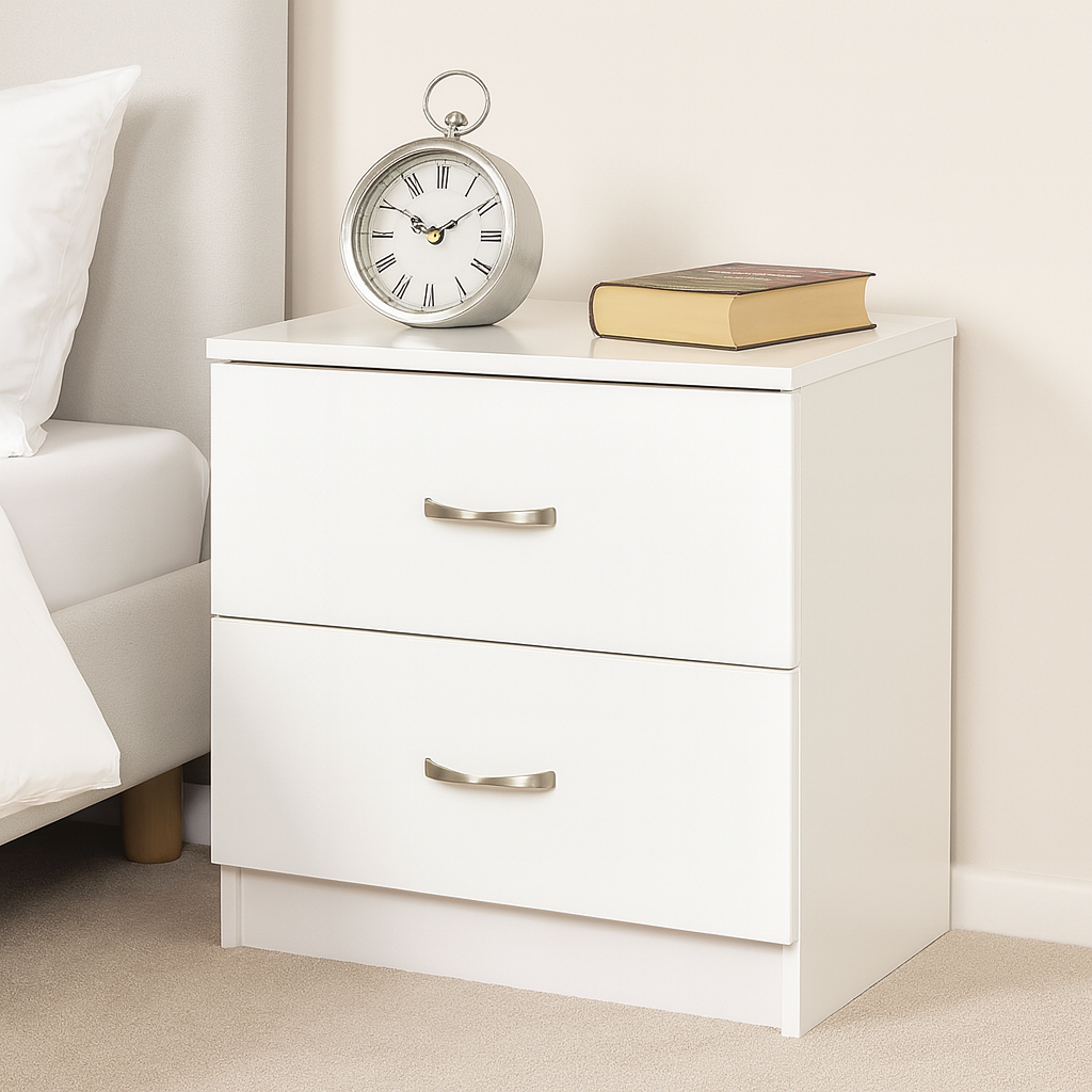 Chiswick 2 Drawer Bedside Cabinet in Gloss White Chiswick 2 Drawer Bedside Cabinet in Gloss White - Image 2