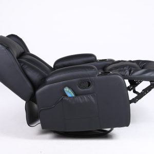 Copenhagan Leather Manual Recliner Armchair with Heat Massager in Black - Image 4