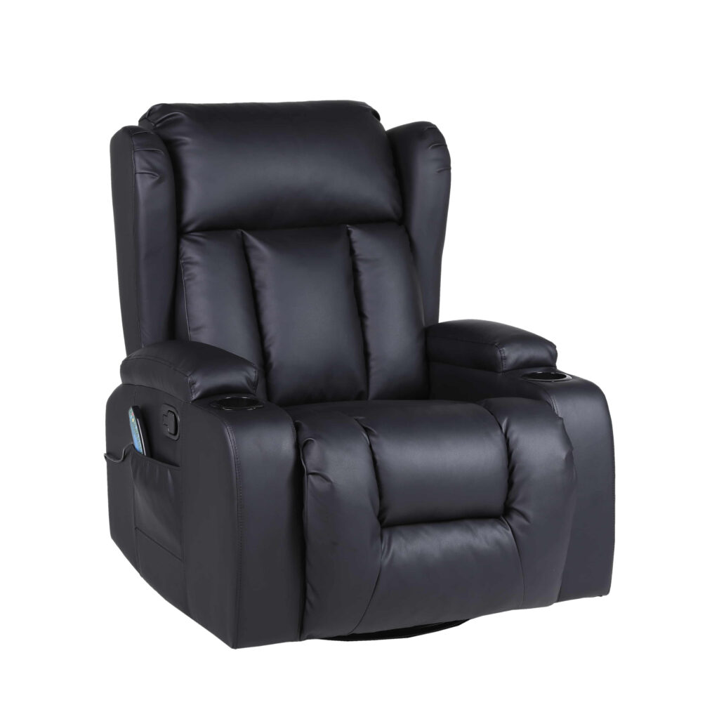 Copenhagan Leather Manual Recliner Armchair with Heat Massager in Black