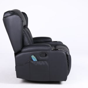 Copenhagan Leather Manual Recliner Armchair with Heat Massager in Black - Image 5