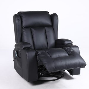 Copenhagan Leather Manual Recliner Armchair with Heat Massager in Black - Image 3