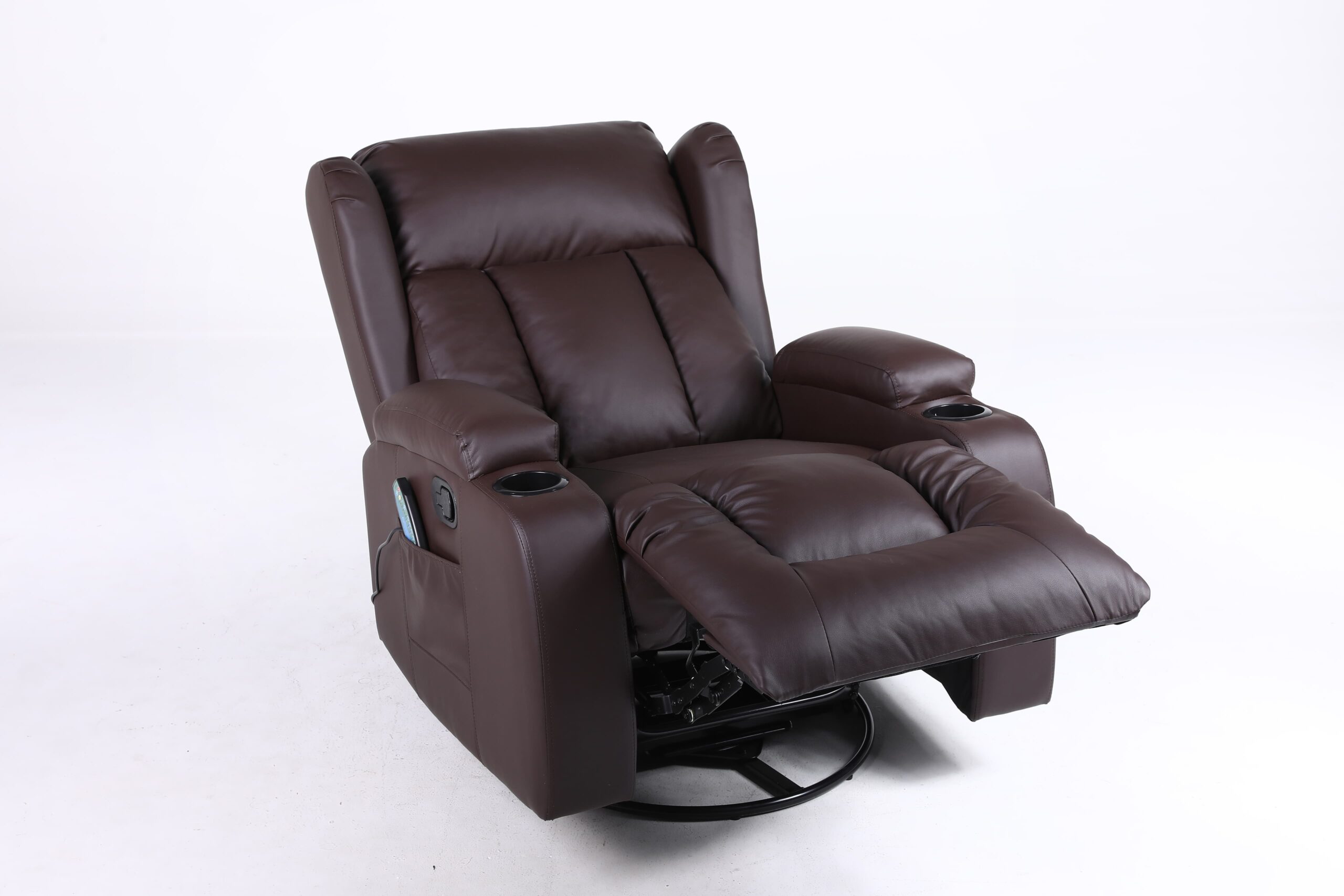 Copenhagan Leather Manual Recliner Armchair with Heat Massager in Brown
