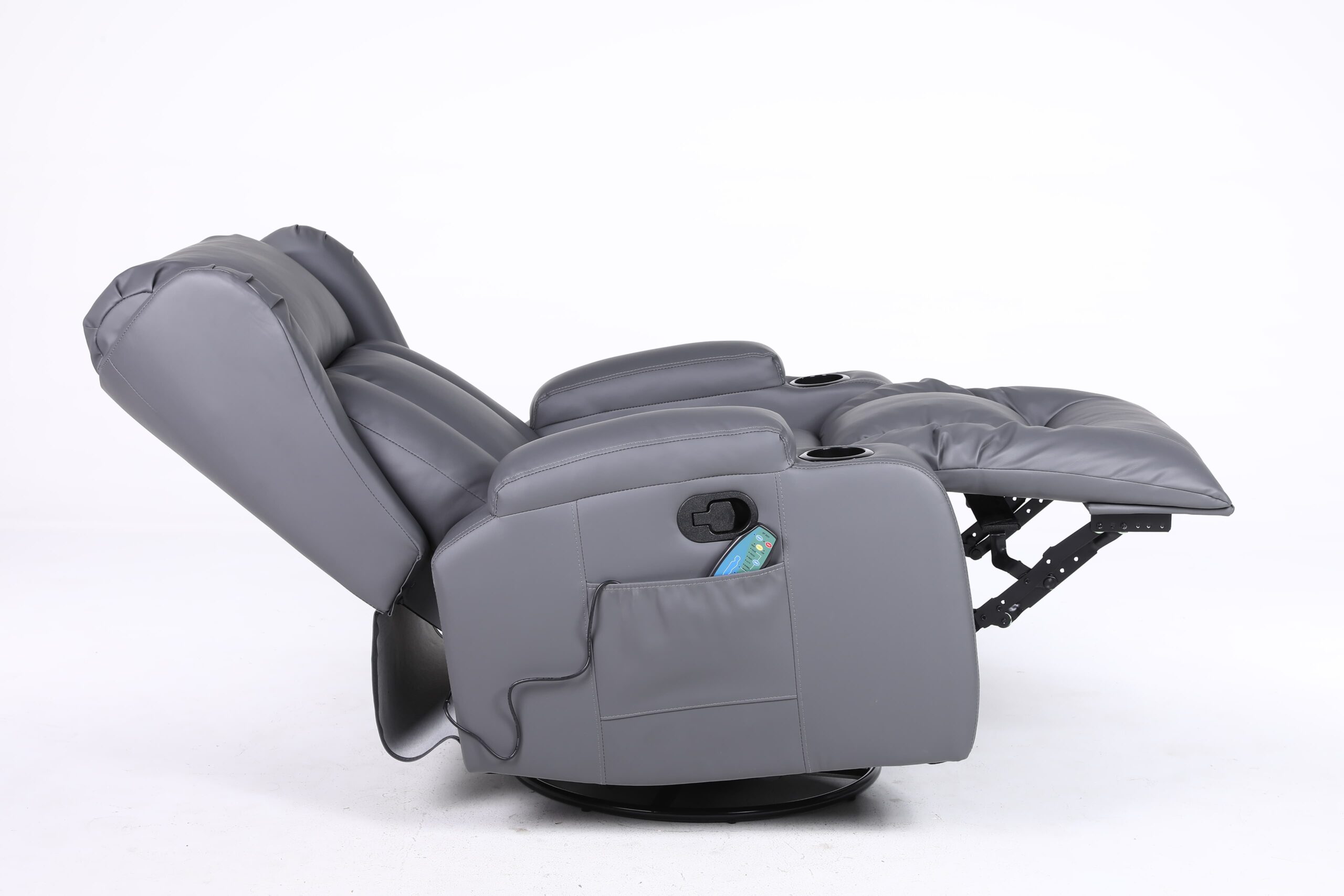 Copenhagan Leather Manual Recliner Armchair with Heat Massager in Grey