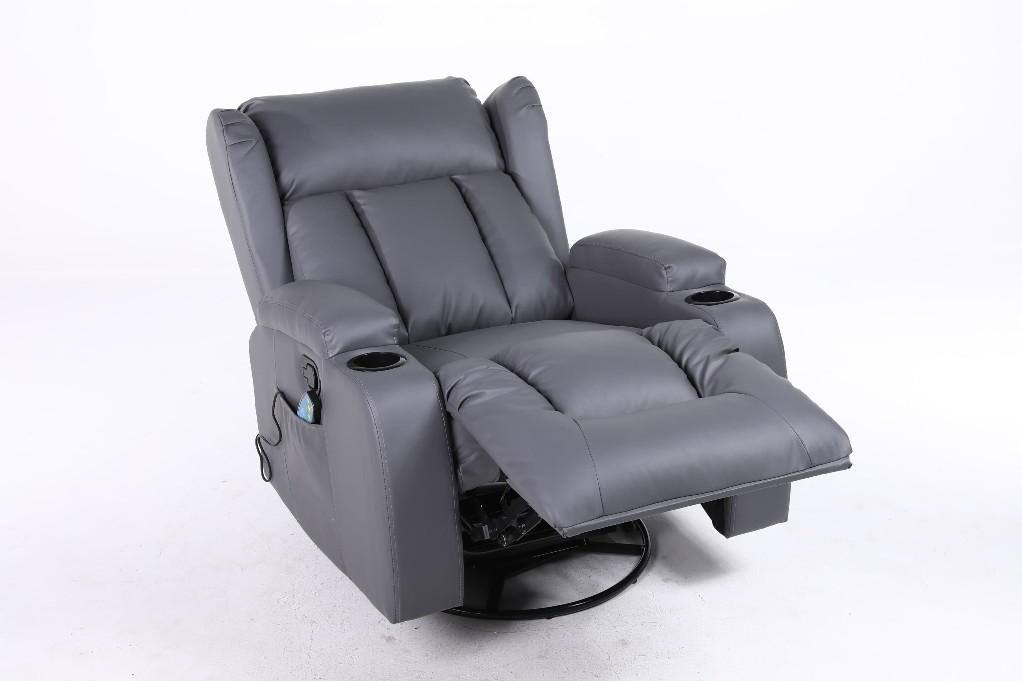 Copenhagan Leather Manual Recliner Armchair with Heat Massager in Grey