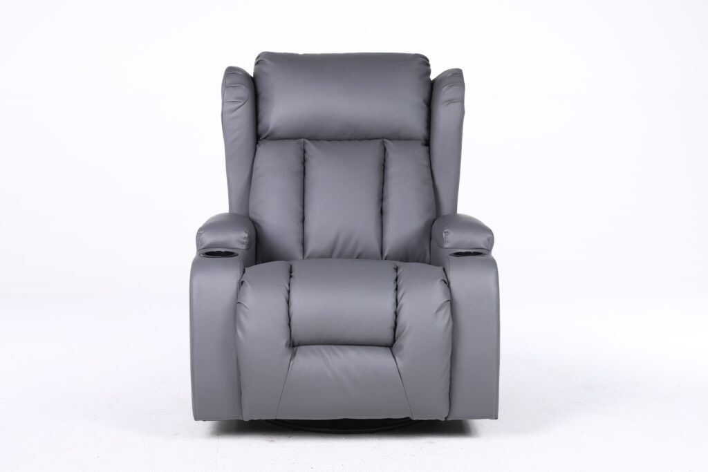Copenhagan Leather Manual Recliner Armchair with Heat Massager in Grey