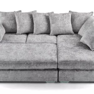 Chiswick Chenille 4 Seater Fabric Corner Sofa in Silver with Footstool - Image 6
