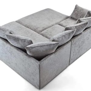 Chiswick Chenille 4 Seater Fabric Corner Sofa in Silver with Footstool - Image 7