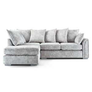 Chiswick Chenille 4 Seater Fabric Corner Sofa in Silver with Footstool - Image 4
