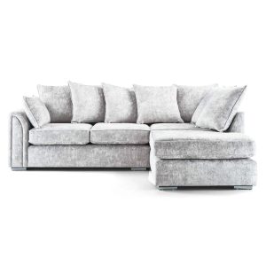 Chiswick Chenille 4 Seater Fabric Corner Sofa in Silver with Footstool - Image 5
