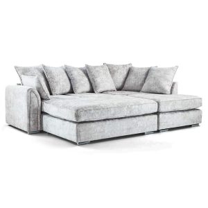 Chiswick Chenille 4 Seater Fabric Corner Sofa in Silver with Footstool - Image 3