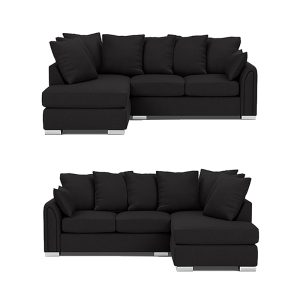 Chiswick Chenille 4 Seater Fabric Corner Sofa in Black with Footstool
