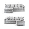 Chiswick Chenille 4 Seater Fabric Corner Sofa in Silver with Footstool