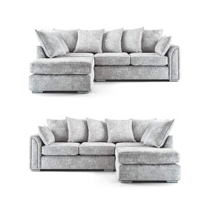 Chiswick Chenille 4 Seater Fabric Corner Sofa in Silver with Footstool