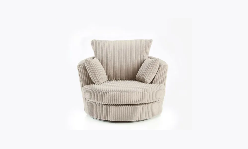 Dylan Jumbo Cord Fabric Swivel Chair Armchair in Cream Dylan Jumbo Cord Fabric Swivel Chair Armchair in Cream