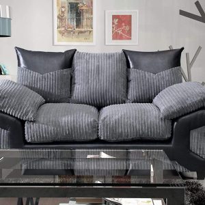 Dino Jumbo Cord with Leather 3+2 Seater Fabric Sofa in Grey with Black Dino Jumbo Cord with Leather 3+2 Seater Fabric Sofa in Grey with Black - Image 5