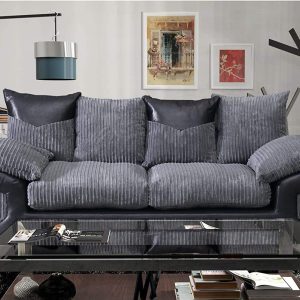 Dino Jumbo Cord with Leather 3+2 Seater Fabric Sofa in Grey with Black Dino Jumbo Cord with Leather 3+2 Seater Fabric Sofa in Grey with Black - Image 4