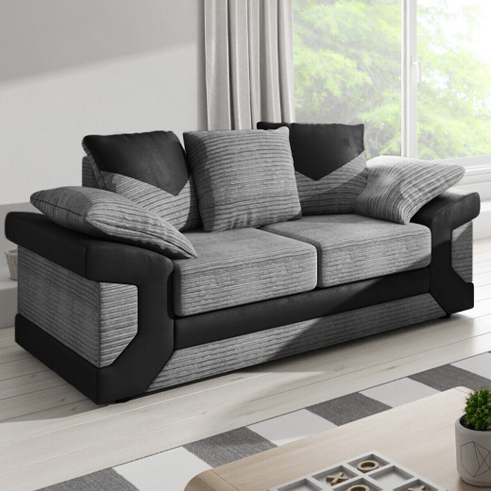 Dino Jumbo Cord with Leather 3+2 Seater Fabric Sofa in Grey with Black Dino Jumbo Cord with Leather 3+2 Seater Fabric Sofa in Grey with Black - Image 6