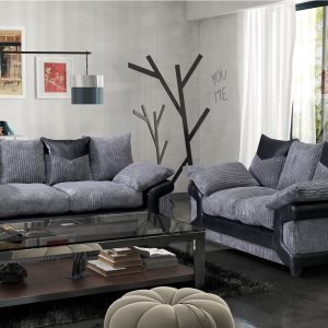 Dino Jumbo Cord with Leather 3+2 Seater Fabric Sofa in Grey with Black Dino Jumbo Cord with Leather 3+2 Seater Fabric Sofa in Grey with Black - Image 3