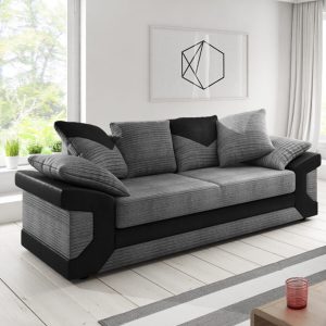 Dino Jumbo Cord with Leather 3+2 Seater Fabric Sofa in Grey with Black Dino Jumbo Cord with Leather 3+2 Seater Fabric Sofa in Grey with Black - Image 2