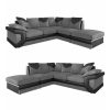 Dino Jumbo Cord with Leather 4-5 Seater Fabric Corner Sofa in Grey with Black